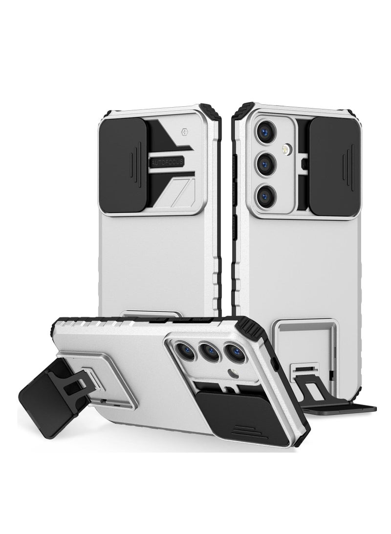 Samsung Galaxy S24 FE 5G Case Cover, Innovative Telescopic Bracket, Sliding Protection Camera Window, Slim Thin PCTPU Shockproof Mobile Phone Case For Samsung Galaxy S24 FE 5G, White - Image 1