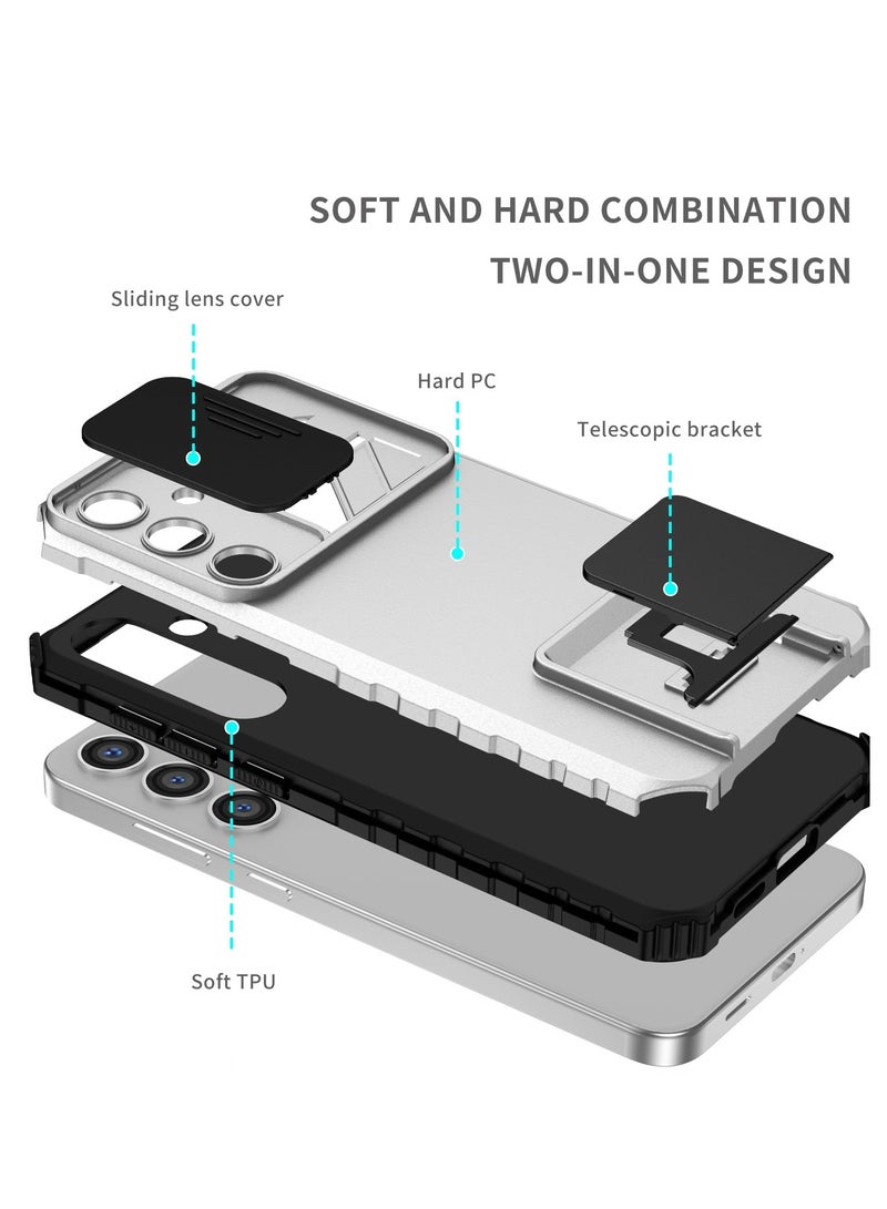 Samsung Galaxy S24 FE 5G Case Cover, Innovative Telescopic Bracket, Sliding Protection Camera Window, Slim Thin PCTPU Shockproof Mobile Phone Case For Samsung Galaxy S24 FE 5G, White - Image 2