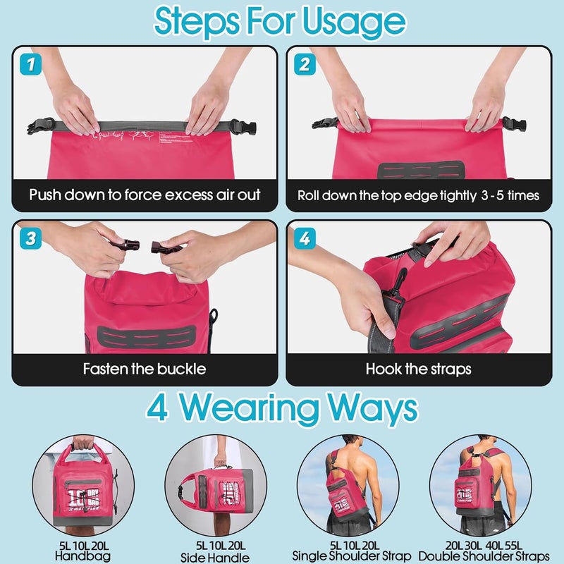 MORXPLOR Dry Bag Waterproof,5L/10L/20L/30L/40L/55L Roll Top Dry Bag Backpack with WaterProof Phone Case for Swim,Kayak - Image 3