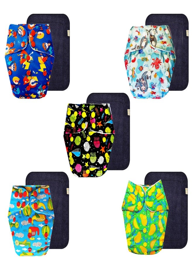 Dumbledo Premium Cloth Diaper with Black Insert (Pack of 5) | Soft & Gentle | Reusable & Washable | Quick Dry | All-Day Wear | 3 Months - 3 Years | Unisex Baby - Image 1