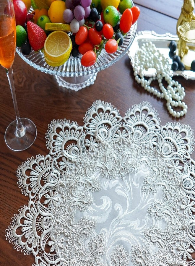ARTABLE Lace Doily Placemats Round Lace Place Doilies Embroidered Flower Cup Mat Vase Mat for Table Topper Home Decoration Dinner Table (16''Round, Stone Grey) - Image 5