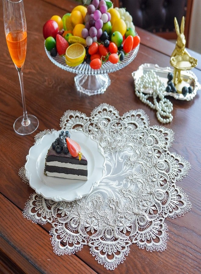 ARTABLE Lace Doily Placemats Round Lace Place Doilies Embroidered Flower Cup Mat Vase Mat for Table Topper Home Decoration Dinner Table (16''Round, Stone Grey) - Image 2