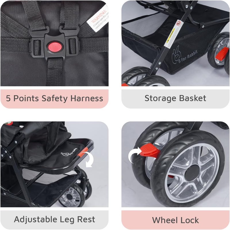R for Rabbit Lollipop Lite Baby Stroller for 0 to 3 Years - Lightweight Pram with 5 Point Safety Harness and Reversible Handle (Black Multi) - Image 4