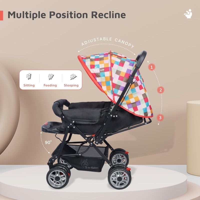 R for Rabbit Lollipop Lite Baby Stroller for 0 to 3 Years - Lightweight Pram with 5 Point Safety Harness and Reversible Handle (Black Multi) - Image 3
