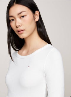 TOMMY HILFIGER Women's Boat Neck Slim Long Sleeve T-Shirt, White - Viscose  - Image 4