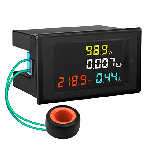 DROK AC Power Meter, AC 80-300V 100A Voltage Current Color LCD Display Panel, Digital Voltmeter Ammeter Watt Active Power Energy Battery Monitor Multimeter Volt Amp Meter with Current Transformer CT - Image 1