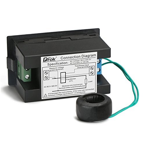 DROK AC Power Meter, AC 80-300V 100A Voltage Current Color LCD Display Panel, Digital Voltmeter Ammeter Watt Active Power Energy Battery Monitor Multimeter Volt Amp Meter with Current Transformer CT - Image 5