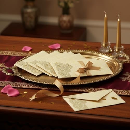 Krisah Paper Motif Printed Sagan/Shagun/Cash/Gift Paper Envelopes (Pack of 50, Beige) - Image 5