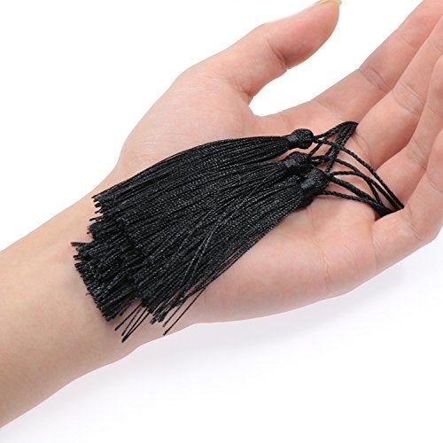 VAPKER 100 Black Silky Tassels 13cm/5-Inch with 2-Inch Cord Loop for Jewelry Making, DIY Projects, Bookmarks - Image 4