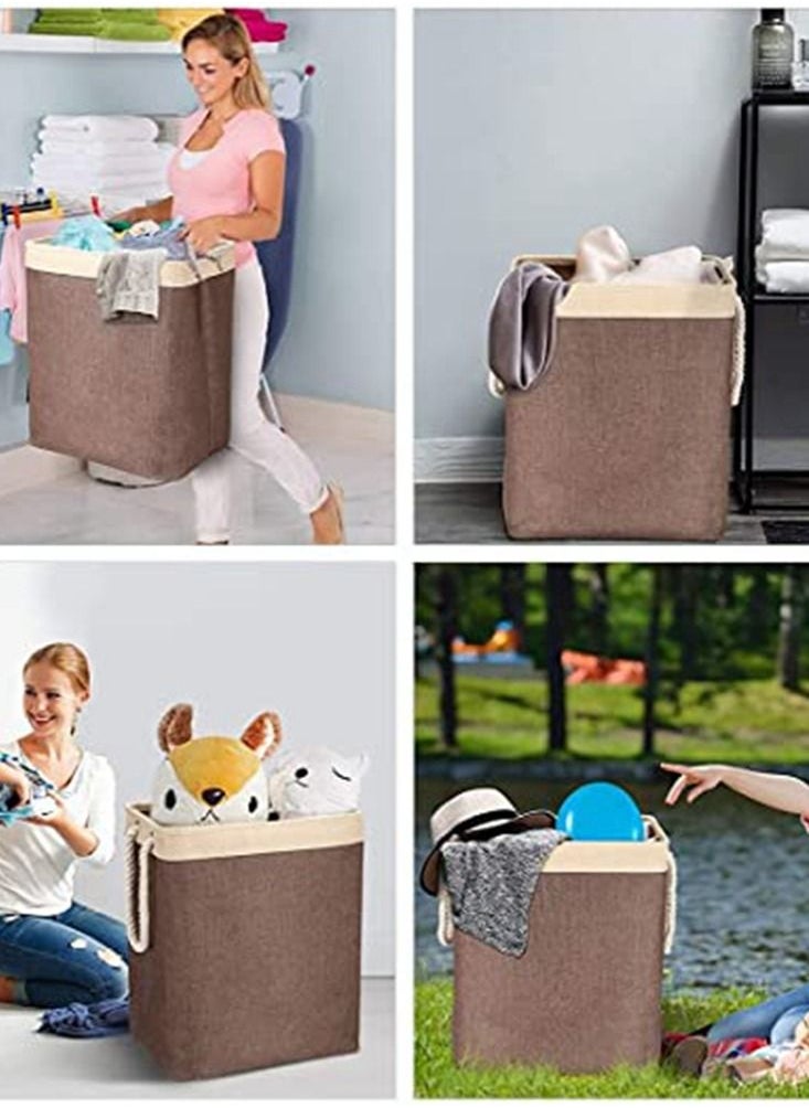 HomarKet Laundry Basket with Handles Linen Hampers for Laundry Storage Bags Built-in Lining with Detachable Brackets Holding Foldable Laundry Hamper for Toys Clothing Organization Brown  - Image 4