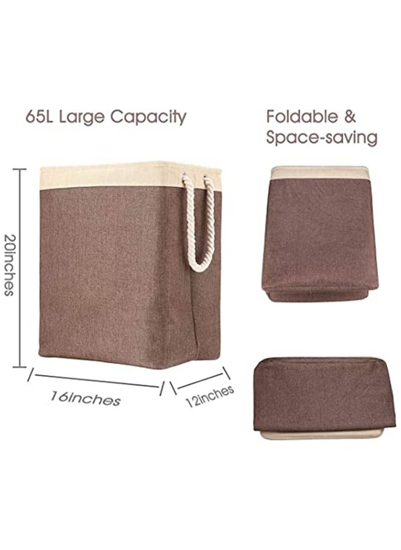 HomarKet Laundry Basket with Handles Linen Hampers for Laundry Storage Bags Built-in Lining with Detachable Brackets Holding Foldable Laundry Hamper for Toys Clothing Organization Brown  - Image 2
