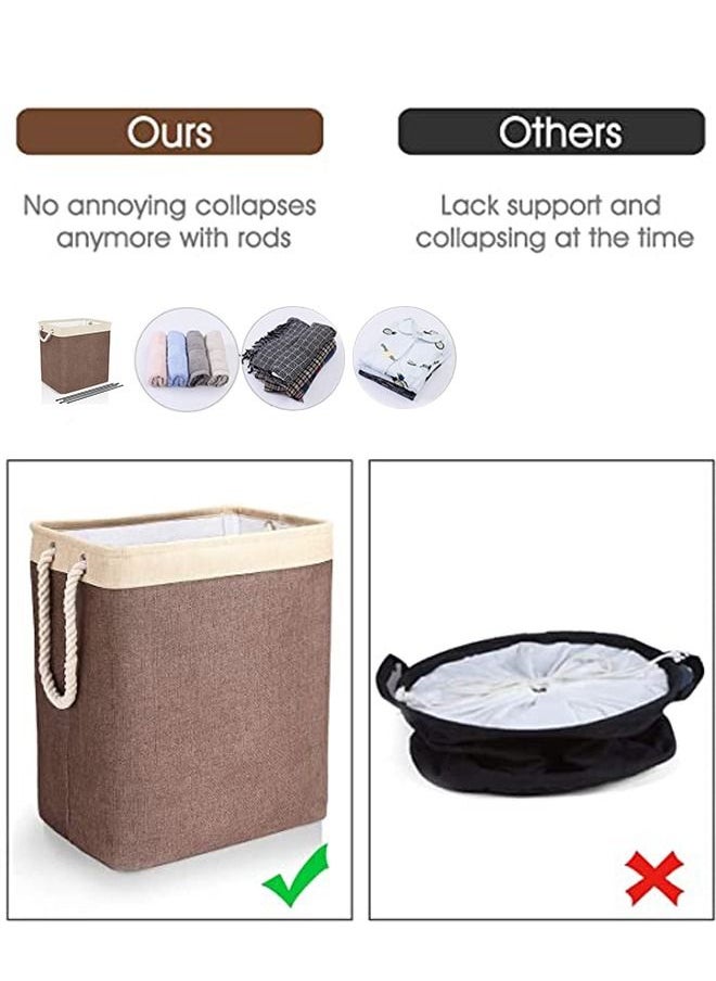 HomarKet Laundry Basket with Handles Linen Hampers for Laundry Storage Bags Built-in Lining with Detachable Brackets Holding Foldable Laundry Hamper for Toys Clothing Organization Brown  - Image 3