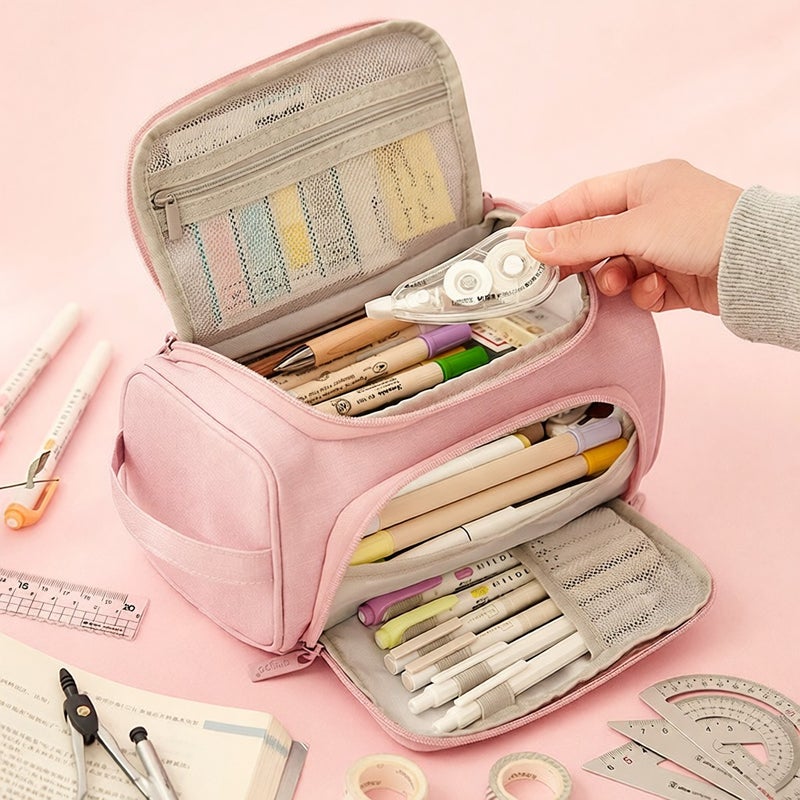 Anko multi-functional stationery box large-capacity advanced simple boy pencil bag schoolmaster special pencil case storage bag 623 pink - Image 4