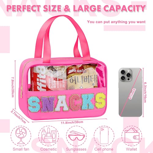 TESAFNG Snack Bag for Travel Chenille Letter Clear Makeup Bag Large Preppy Patch Snack Cosmetic Bag with Handle and Zipper Cute Makeup Pouch NylonPVC Waterproof Toiletry Organizer Storage for Women Girls - Image 3