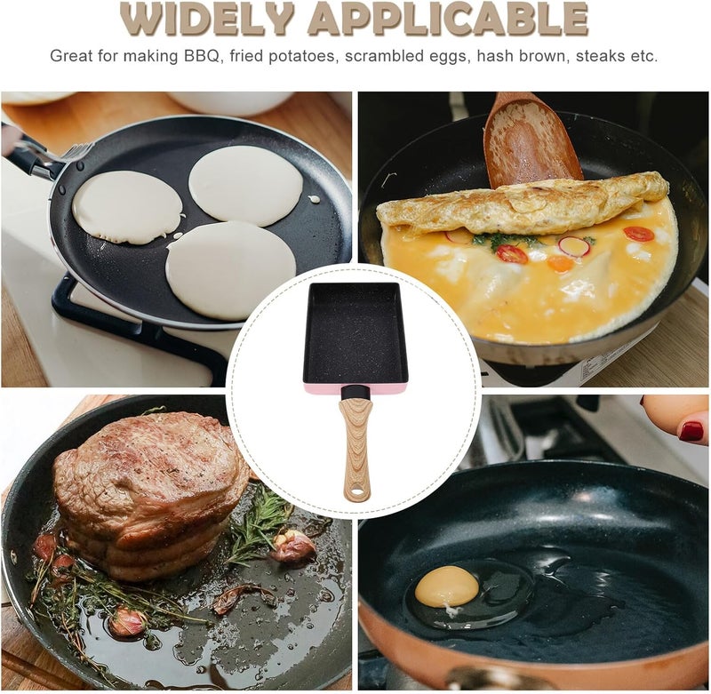 Ipetboom Nonstick Maifan Stone Omelet Frying Pan 8-inch Flat Griddle Pan with Handle, Pink Wood Grain Coating, Safe Cookware for Kitchen and Restaurant Use - Image 3
