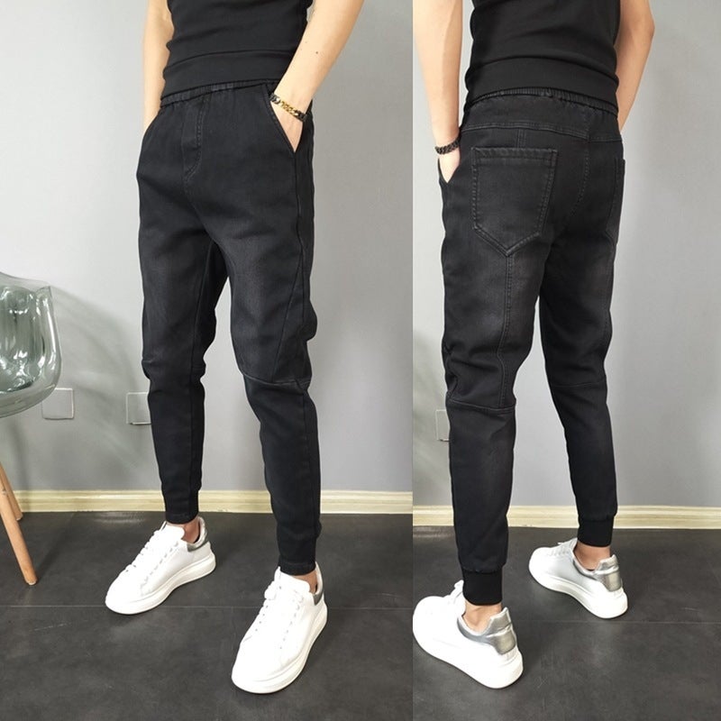 Mens Autumn Slim Fit Casual Cropped Pants Black 