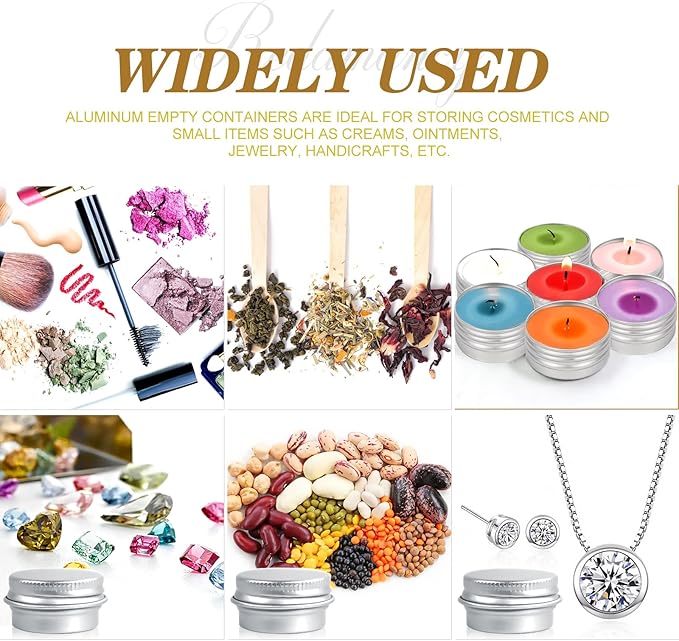 REDAMANCY Redamancy 24 pcs Aluminium Empty Containers 5ml Aluminium Tins Jars Lip Balm Tins with Screw Lids Round Travel Cream Jars with Labels and Mini Spatula for Lip Balm Lotion Cream Mini Candles 