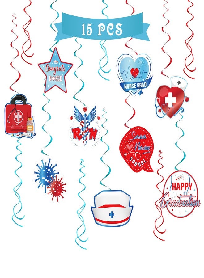 INNORU Congrats Nurse Hanging Swirls Streamers, Foil Ceiling Nurse Graduation Party Swirls Supplies, Medical Nursing School Graduation Party Hanging Decorations Supplies 15 PCS - Image 1