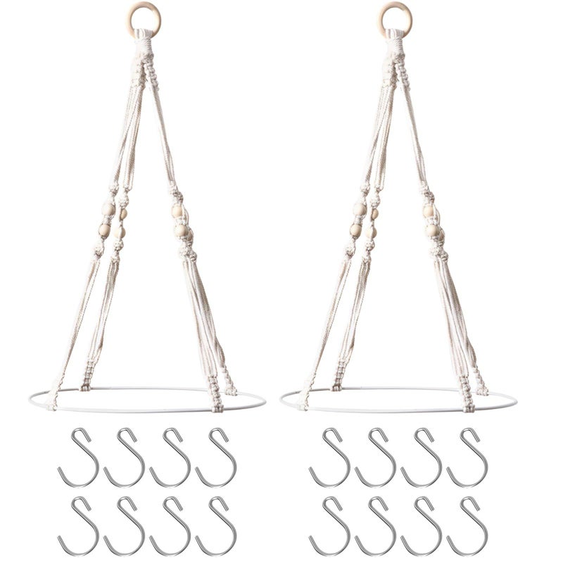 Macrame Herb Drying Racks Cotton Rope Hangers 16 Hooks - Image 2