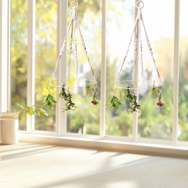 Macrame Herb Drying Racks Cotton Rope Hangers 16 Hooks - Image 3
