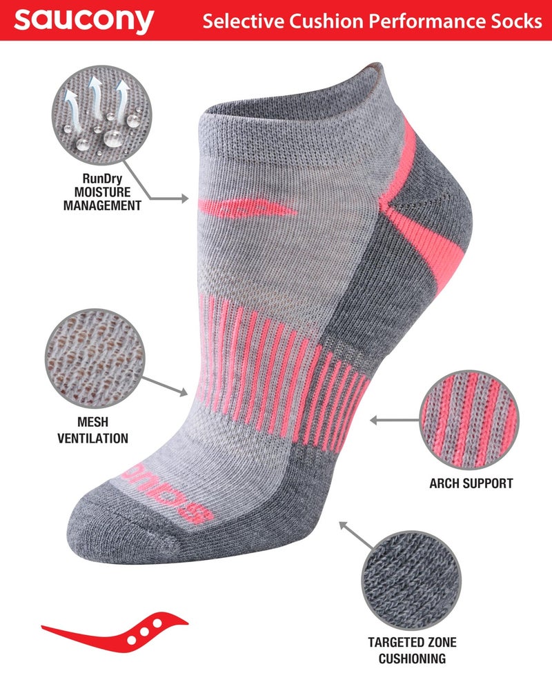 Saucony Women's RunDry Performance Selective Cushion Socks, Available in S-L (6, 12 Pairs), Grey Assorted (12 Pairs), Medium - Image 2