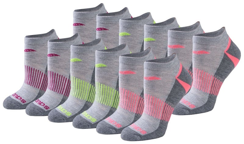 Saucony Women's RunDry Performance Selective Cushion Socks, Available in S-L (6, 12 Pairs), Grey Assorted (12 Pairs), Medium - Image 1