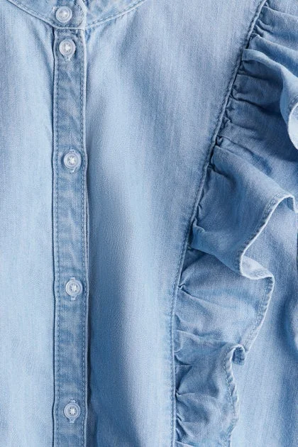 H&M Frill-trimmed denim blouse