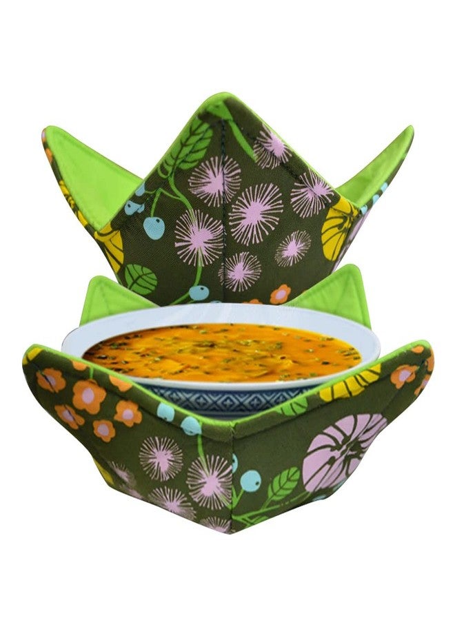 ZUYYON 2 Pcs Microwave Safe Hot Bowl Holder Potholders - Keep Hands Cool and Food Warm - Multipurpose Bowl Cozy for Soup Rice Pasta(Green) - Image 1