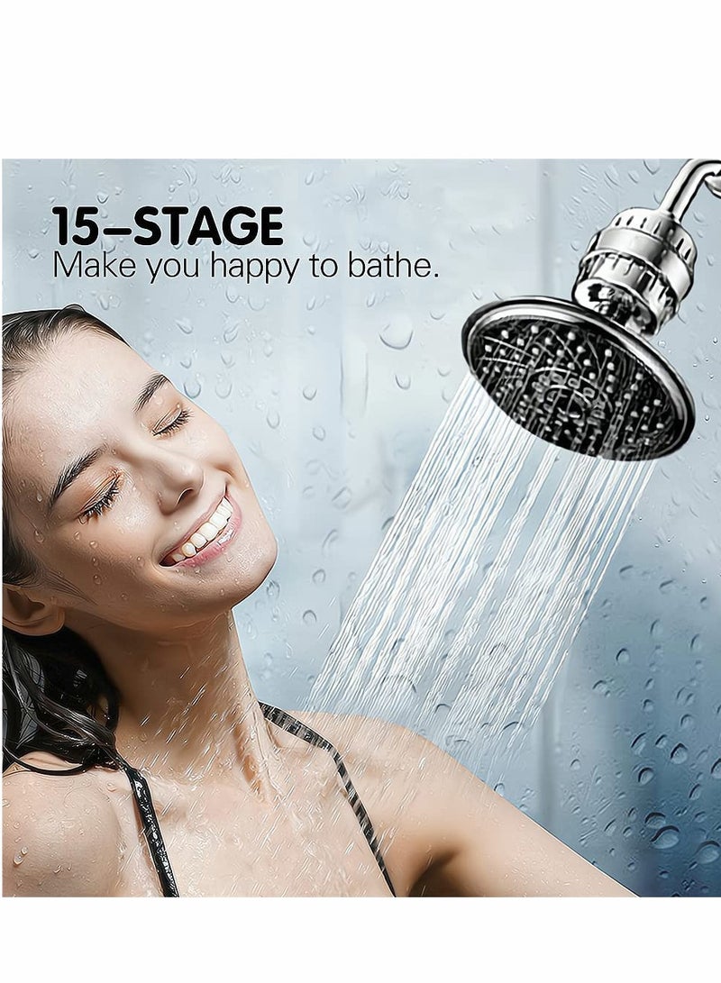 15 Stage Shower Filter, Shower Head Filter with Vitamin C Water Softener Reduces Dry Itchy Skin for Hard Water, High Output Shower Water Filter to Remove Chlorine Heavy Metals and Other Sediments - Image 2