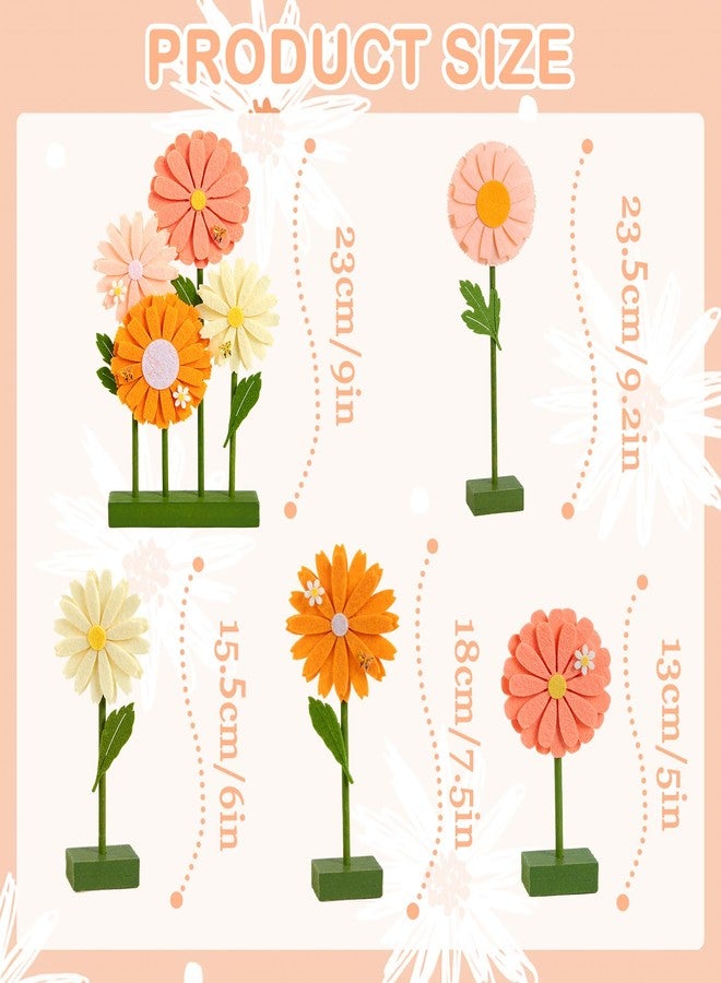 SUNBEAUTY مجموعة زينة طاولات من اللباد على شكل زهور الأقحوان من صن بيوتي، 8 قطع، لتزيين حفلات أعياد الميلاد، زينة حفلات أعياد الميلاد بزهرة الأقحوان، زينة زهور الأقحوان باللونين الوردي والبرتقالي لحفلات أعياد ميلاد البنات وحفلات استقبال المولود الجديد - Image 3