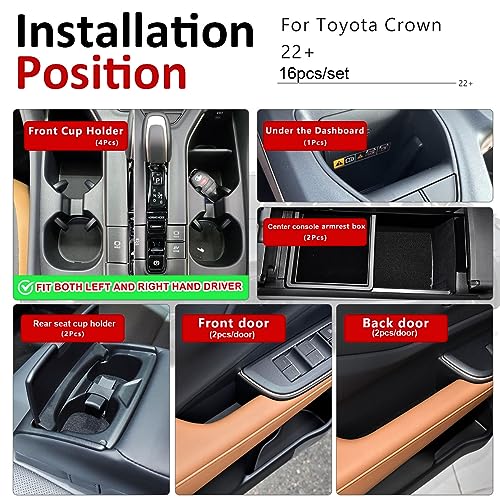Auovo Cup Holder Inserts Liners Compatible with Toyota Crown Accessories 2023 2024 2025 2026 Custom Anti Dust Mats Center Console Door Pocket Pads 16-pc Set (White Trim) - Image 5