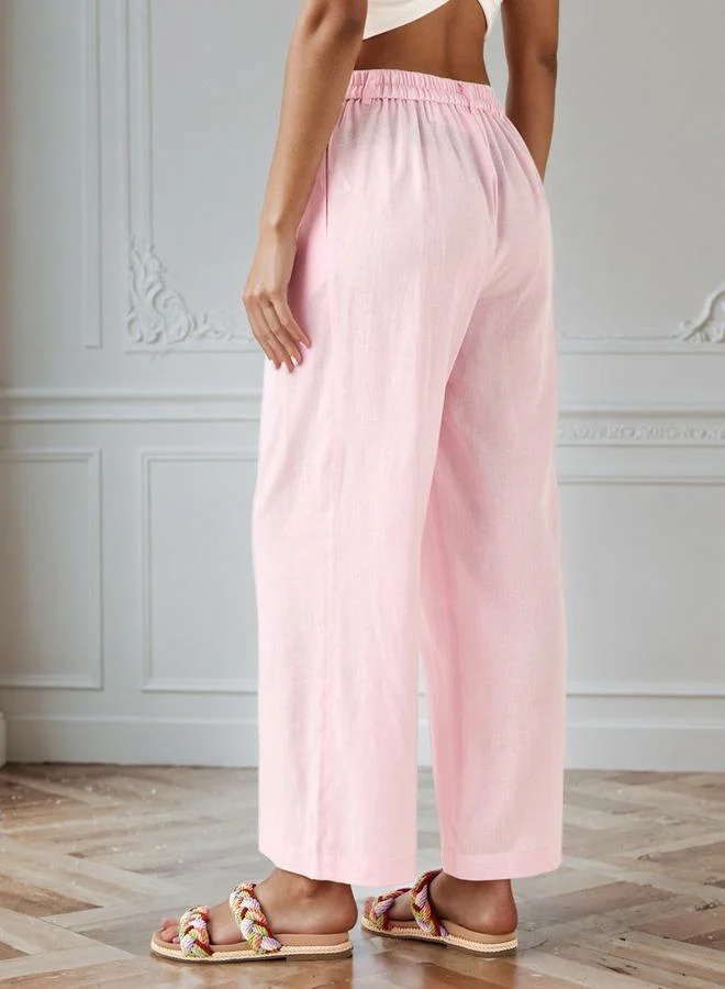 Splash FAV  Pleated Linen Blend Wide Leg Trousers for Women | Best Price UAE
