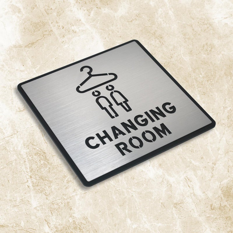 BerryBox Premium Brush Steel Finish Acrylic Changing Room Door Sign Easy to Mount 3M Self-Adhesive Tape Signage for Hotel Office Resort Society Corporate Business. - Image 3