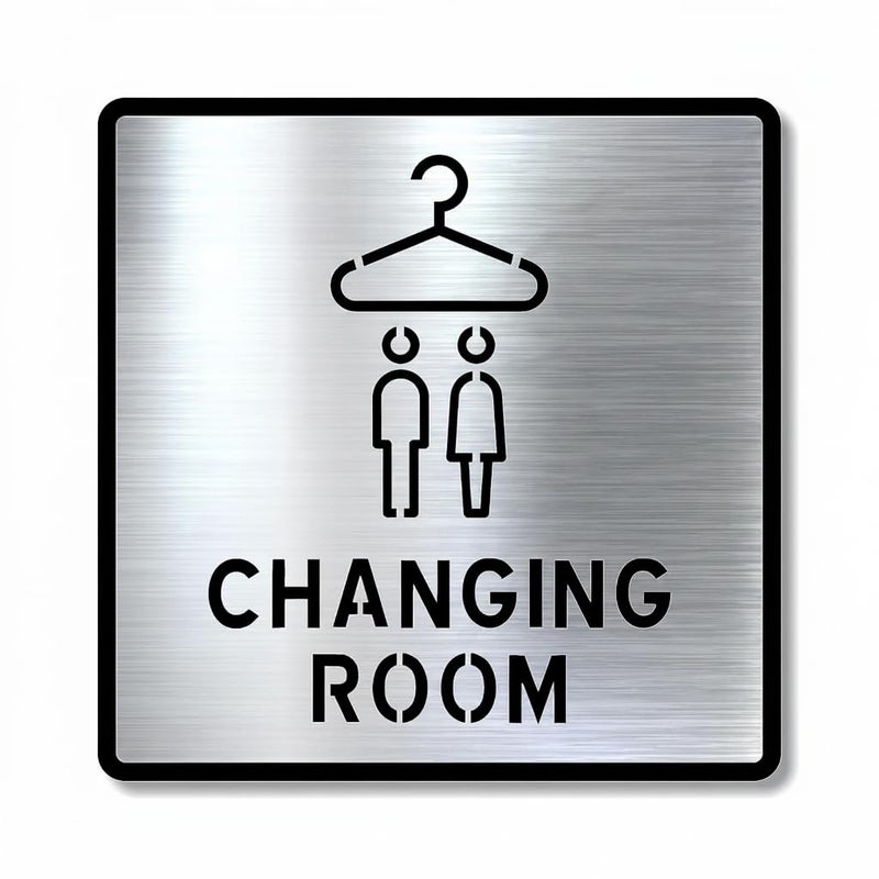 BerryBox Premium Brush Steel Finish Acrylic Changing Room Door Sign Easy to Mount 3M Self-Adhesive Tape Signage for Hotel Office Resort Society Corporate Business. - Image 1