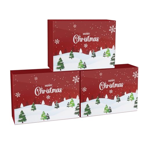 CHARMGIFTBOX Christmas Gift Boxes with Lids 3 Pack, 9x7x3.7 Inches Luxury Xmas Eve Gift Box with Ribbon Gift Card Envelope Tag, Collapsible Red Gift Boxes with Magnetic Closure for Presents Wrapping Gifts - Image 1