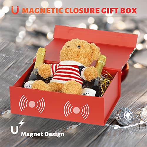 CHARMGIFTBOX Christmas Gift Boxes with Lids 3 Pack, 9x7x3.7 Inches Luxury Xmas Eve Gift Box with Ribbon Gift Card Envelope Tag, Collapsible Red Gift Boxes with Magnetic Closure for Presents Wrapping Gifts - Image 3