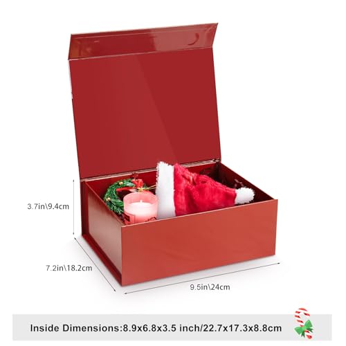 CHARMGIFTBOX Christmas Gift Boxes with Lids 3 Pack, 9x7x3.7 Inches Luxury Xmas Eve Gift Box with Ribbon Gift Card Envelope Tag, Collapsible Red Gift Boxes with Magnetic Closure for Presents Wrapping Gifts - Image 2