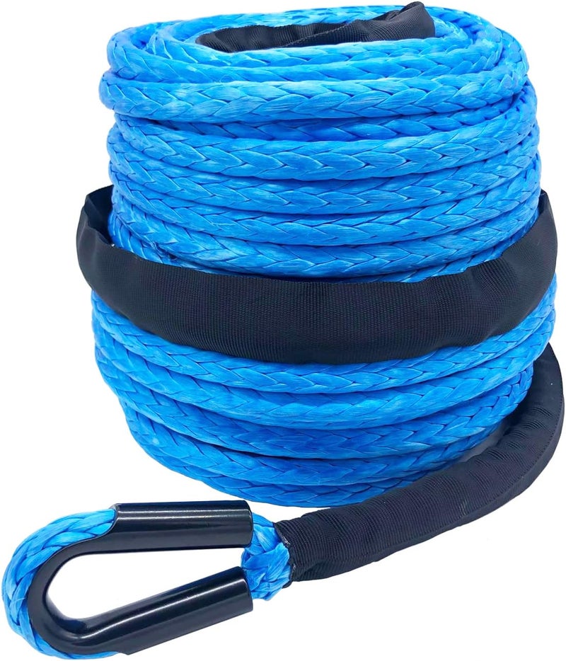 Ucreative 38 x 92 Synthetic Winch Rope 26500LBs Line Cable with Sheath for Off Road Vehicle SUV Blue
