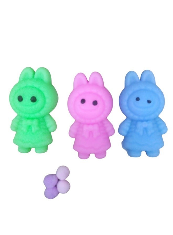 Squeeze 3 Pcs Rabbit Figure Fidget Toys, Squeeze-Me , Squishy Toys, Cute Squishies Stress Relief Rabbit Figure Fun Toys - Image 1