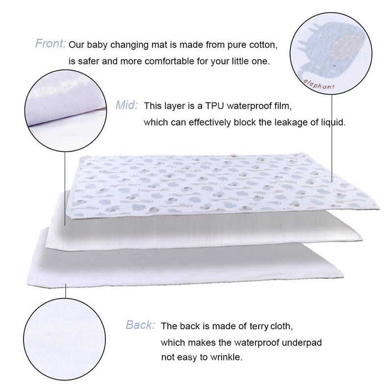 FOOK FISH Baby Diaper Changing Pad Liners(22X27.5 inches) Soft Cotton Waterproof Changing Pad for Baby Underpads Mattress Mat Sheet Protector Portable Reusable Urine Mats for Travel Gear Pack of 3 - Image 3