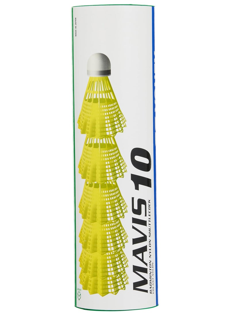 Yonex Yonex Mavis 10 Nylon Shuttlecock, Yellow, Pack of 6 | Made in Japan (Green Cap)  - Image 1