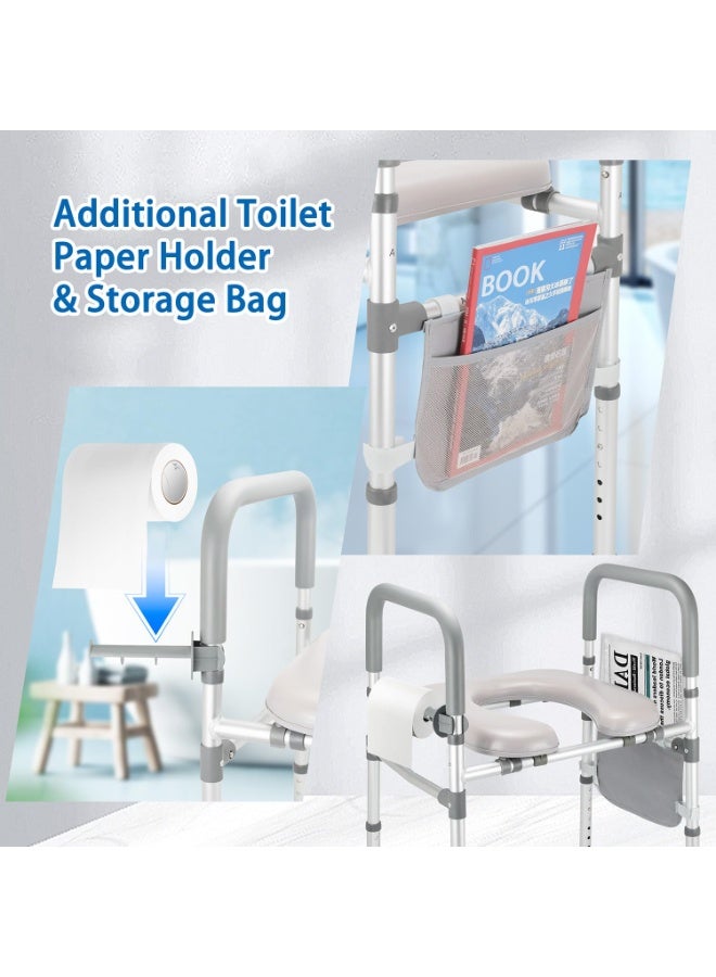WALALLA Raised Toilet Seat Riser for Seniors Disabled & Pregnant Women Adjustable Height/Widthwith Back, Armrests, Toilet Paper Holder & Storage Bag,Soft Cushioned Commode Chair for Bathroom Shower - Image 4