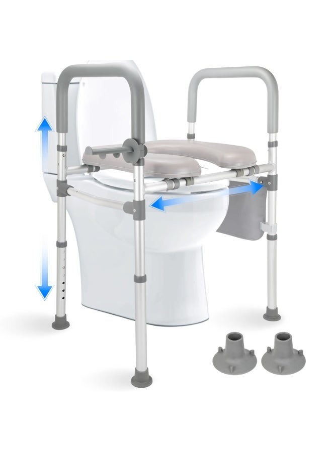 WALALLA Raised Toilet Seat Riser for Seniors Disabled & Pregnant Women Adjustable Height/Widthwith Back, Armrests, Toilet Paper Holder & Storage Bag,Soft Cushioned Commode Chair for Bathroom Shower - Image 1