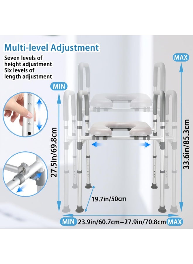 WALALLA Raised Toilet Seat Riser for Seniors Disabled & Pregnant Women Adjustable Height/Widthwith Back, Armrests, Toilet Paper Holder & Storage Bag,Soft Cushioned Commode Chair for Bathroom Shower - Image 2