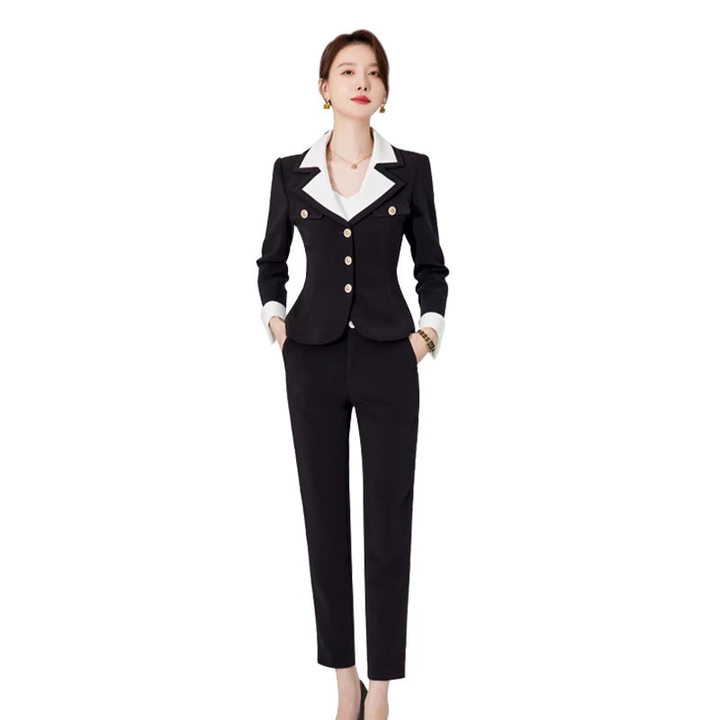 Fashion Black Color Matching Business Wear Formal Wear Beauty Salon Suit Work Clothes Slim Slimming Jewelry Shop Work Clothes - Image 5