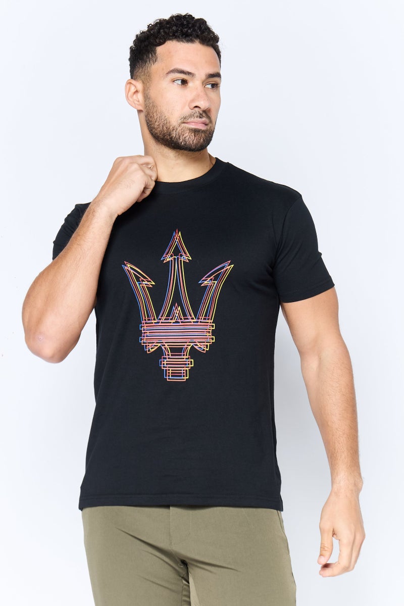 Maserati Men Crew Neck Short Sleeve Brand Logo T-Shirt, Black - Image 1