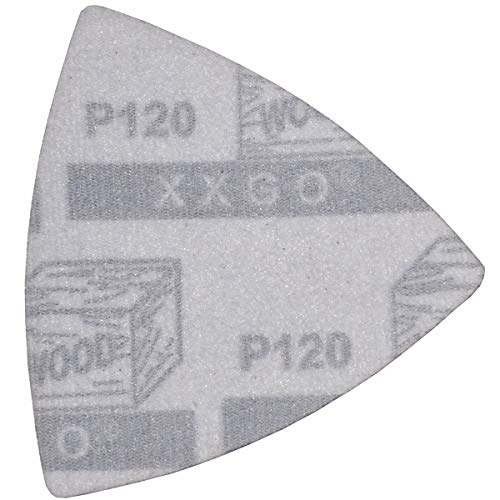 XXGO 60 Pcs 120 Grits Triangular 3-1/8 Inch 80mm Hook & Loop Oscillating Tool Sanding Paper for Wood Sanding Fit 3-1/8 Inch 80mm Triangular Oscillating Multi Tool Sanding Pads XG8020120 - Image 4