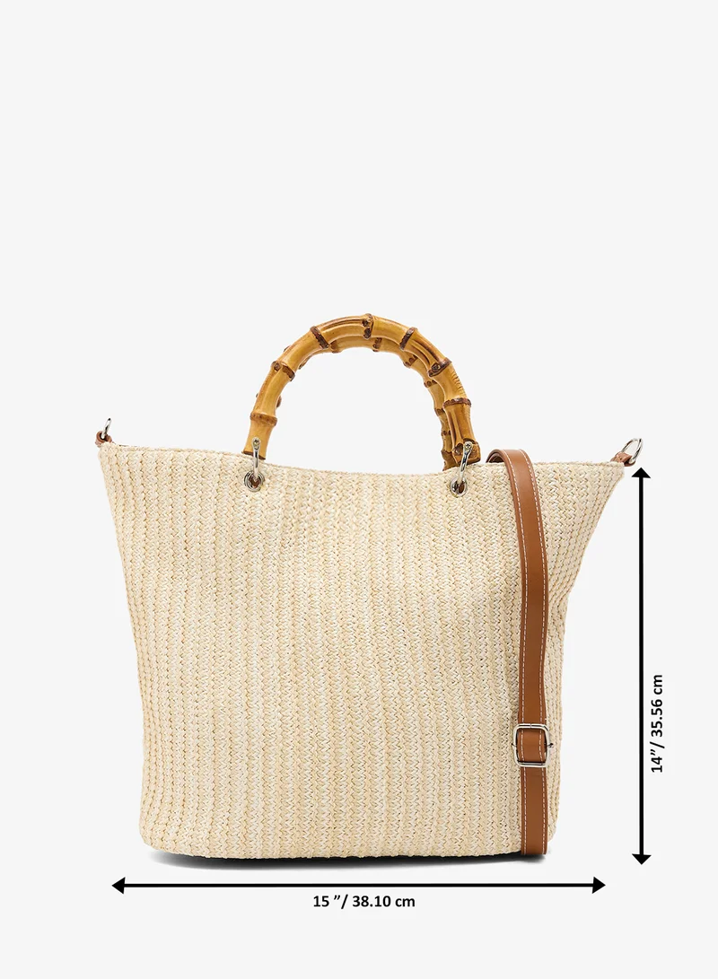 Glamorous BEIGE Top Handle Printed Tote for Women | Best Price UAE