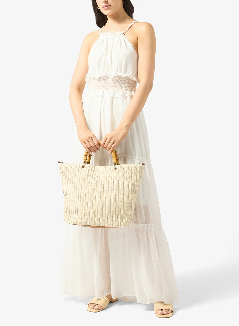 Glamorous BEIGE Top Handle Printed Tote for Women | Best Price UAE