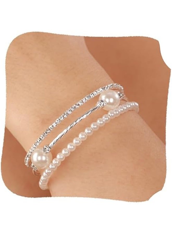 Goolsky سوار كف أنيق من اللؤلؤ وحجر الراين، حجر الميلاد لشهر ديسمبر، موضوع عطلة بسيط، سوار متعدد الطبقات، سبيكة مع حجر تناظري، مجوهرات أزياء نسائية - Image 3